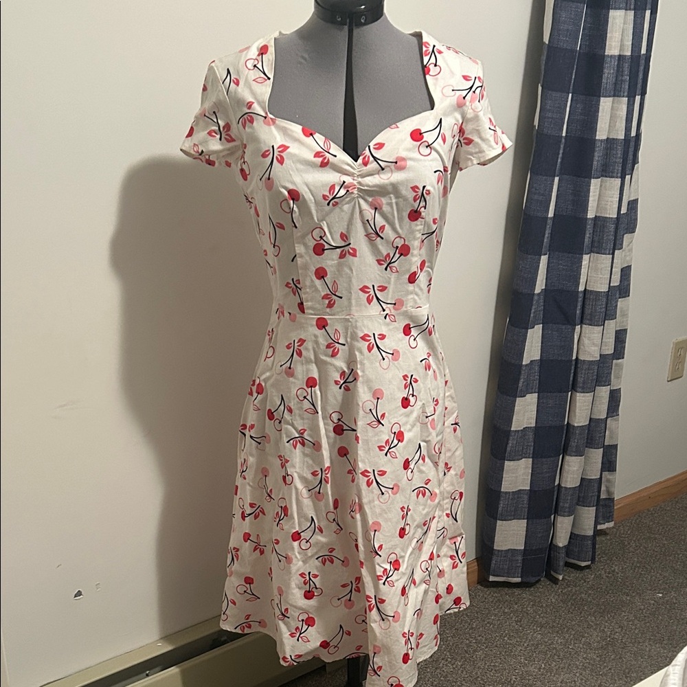 Chic White Midi Dress with Cherry Print